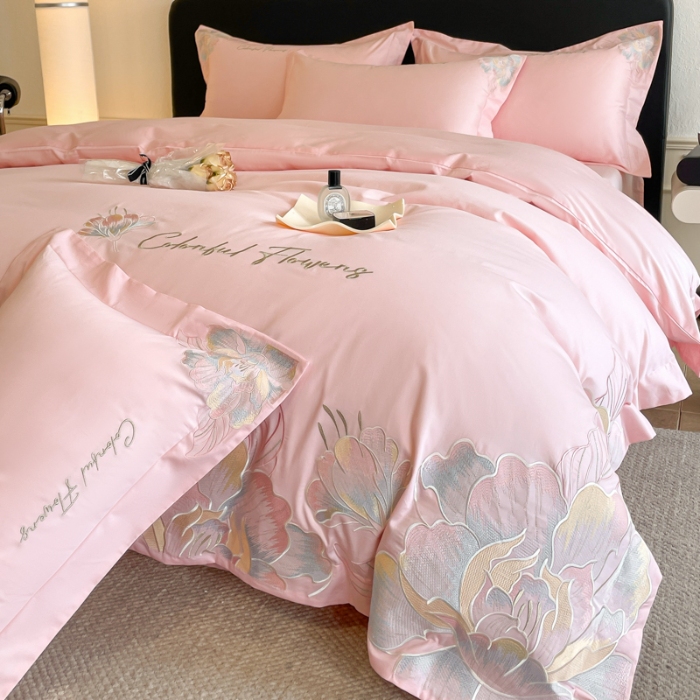 91家纺网 家纺一手货源 找家纺 （总）2026新款亲肤舒适刺绣轻奢简约四件套-枝花语