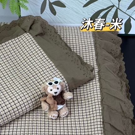 91家纺网 家纺一手货源 找家纺 （总）A类纯棉色织水洗棉床盖240*260CM全棉条纹三件套花边格子四季通用