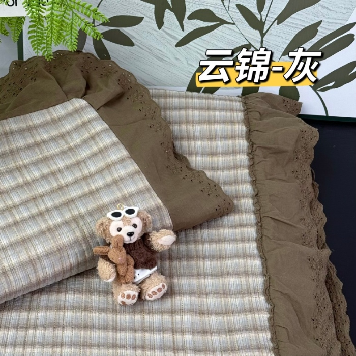 91家纺网 家纺一手货源 找家纺 （总）A类纯棉色织水洗棉床盖240*260CM全棉条纹三件套花边格子四季通用