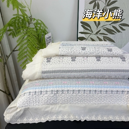 91家纺网 家纺一手货源 找家纺 （总）赫本纯棉床盖三件套 韩国碎花纯棉床盖三件套全棉夹棉床单花边可机洗