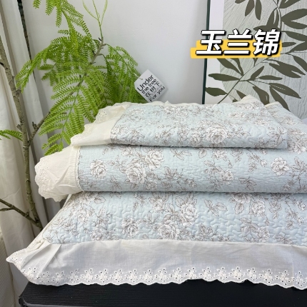 91家纺网 家纺一手货源 找家纺 （总）赫本纯棉床盖三件套 韩国碎花纯棉床盖三件套全棉夹棉床单花边可机洗