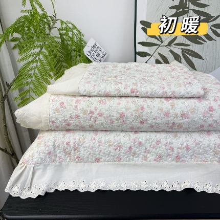 91家纺网 家纺一手货源 找家纺 （总）赫本纯棉床盖三件套 韩国碎花纯棉床盖三件套全棉夹棉床单花边可机洗