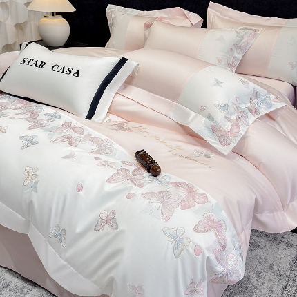 91家纺网 家纺一手货源 找家纺 （总）星蕴家纺 2026新款贡缎长绒棉四件套-悦蝶