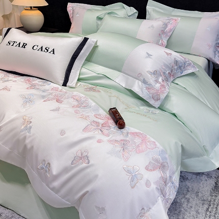 91家纺网 家纺一手货源 找家纺 （总）星蕴家纺 2026新款贡缎长绒棉四件套-悦蝶