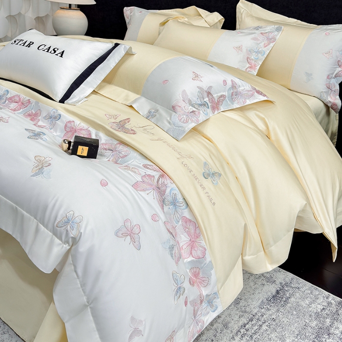 91家纺网 家纺一手货源 找家纺 （总）星蕴家纺 2026新款贡缎长绒棉四件套-悦蝶