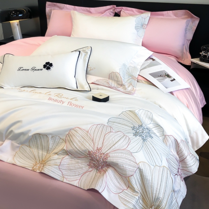 91家纺网 家纺一手货源 找家纺 （总）2025新款新款全棉刺绣四件套-绚丽【高档礼盒包装】