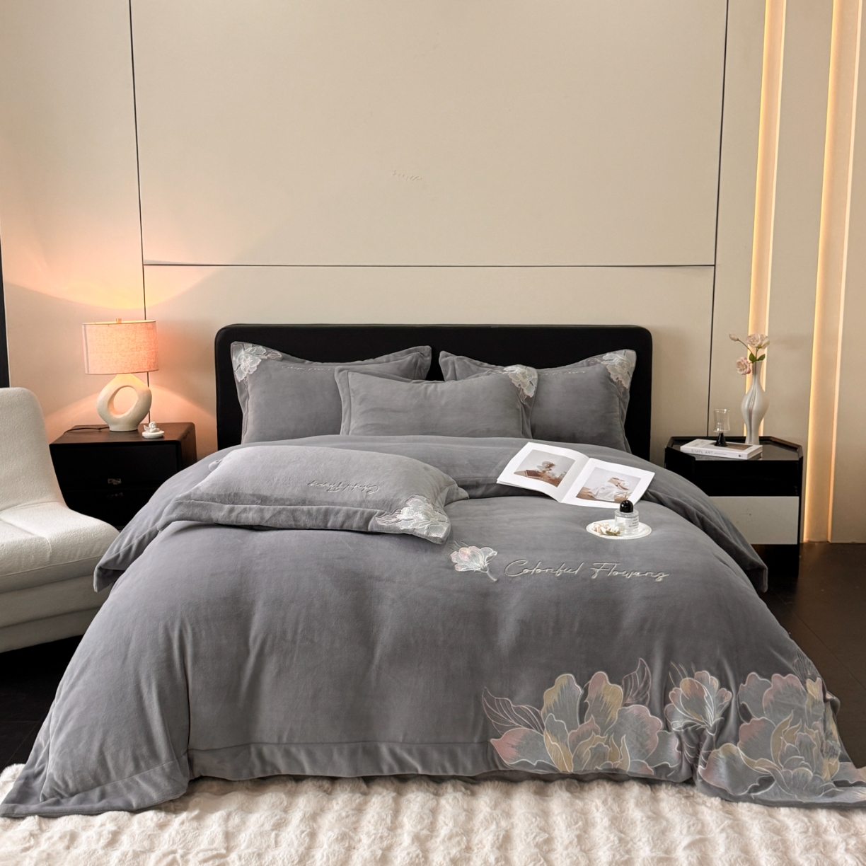 91家纺网 家纺一手货源 找家纺 （总）2026新款牛奶绒刺绣工艺高克重四件套-安娜系列