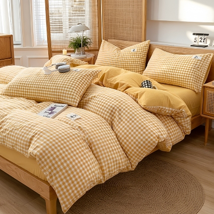 91家纺网 家纺一手货源 找家纺 2026年新款色织全棉纯棉四件套条纹格子复古风床单床笠款套件四季通用（有质检报告）