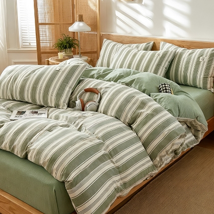 91家纺网 家纺一手货源 找家纺 2026年新款色织全棉纯棉四件套条纹格子复古风床单床笠款套件四季通用（有质检报告）