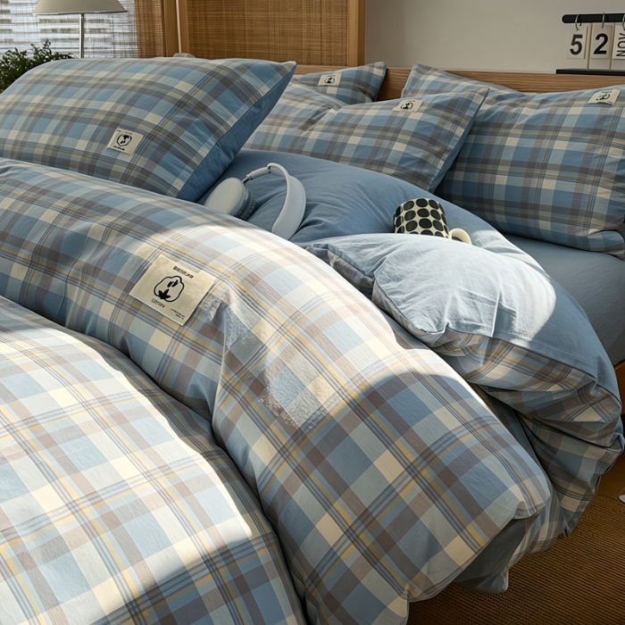 91家纺网 家纺一手货源 找家纺 2026年新款色织全棉纯棉四件套条纹格子复古风床单床笠款套件四季通用（有质检报告）