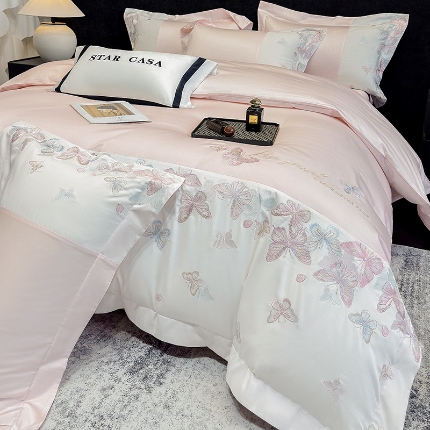 91家纺网 家纺一手货源 找家纺 （总）星蕴家纺 2026新款贡缎长绒棉四件套-悦蝶