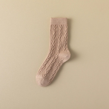 91家纺网 家纺一手货源 找家纺 （总）良品汇馆 2024【女士麻花长袜】日式无印中筒袜子女秋冬良品纯色棉袜棉底袜女士无骨加厚麻花长袜