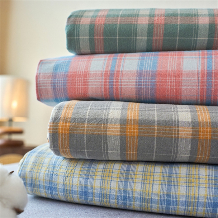 91家纺网 家纺一手货源 找家纺 （总）兰紫橙家纺 2026新款全棉水洗棉印花格子四件套 单被套 床单款 床笠款 ---全尺寸