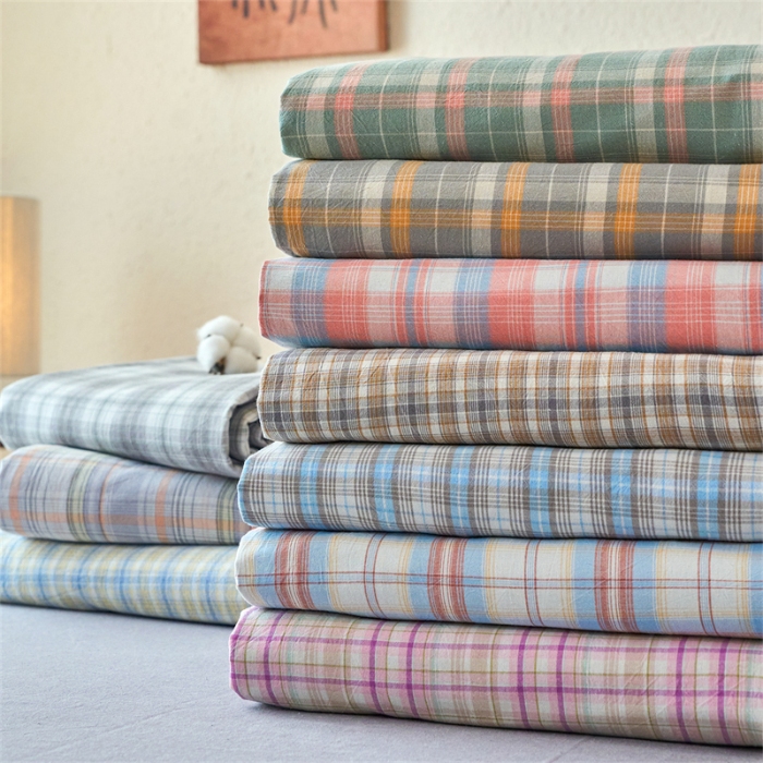 91家纺网 家纺一手货源 找家纺 （总）兰紫橙家纺 2026新款全棉水洗棉印花格子四件套 单被套 床单款 床笠款 ---全尺寸