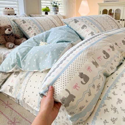 91家纺网 家纺一手货源 找家纺 （总）2026春夏新款小清新印花全棉四件套被套多规格