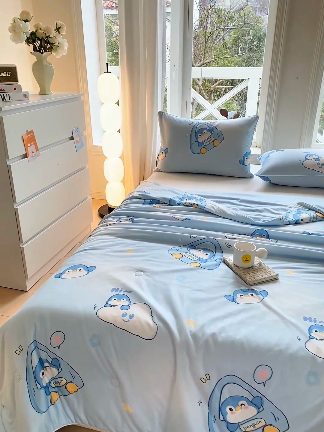 91家纺网 家纺一手货源 找家纺 延遥2025年新款凉感丝夏被大豆纤维填充针织棉空调被学生宿舍夏凉被 淘气企鹅