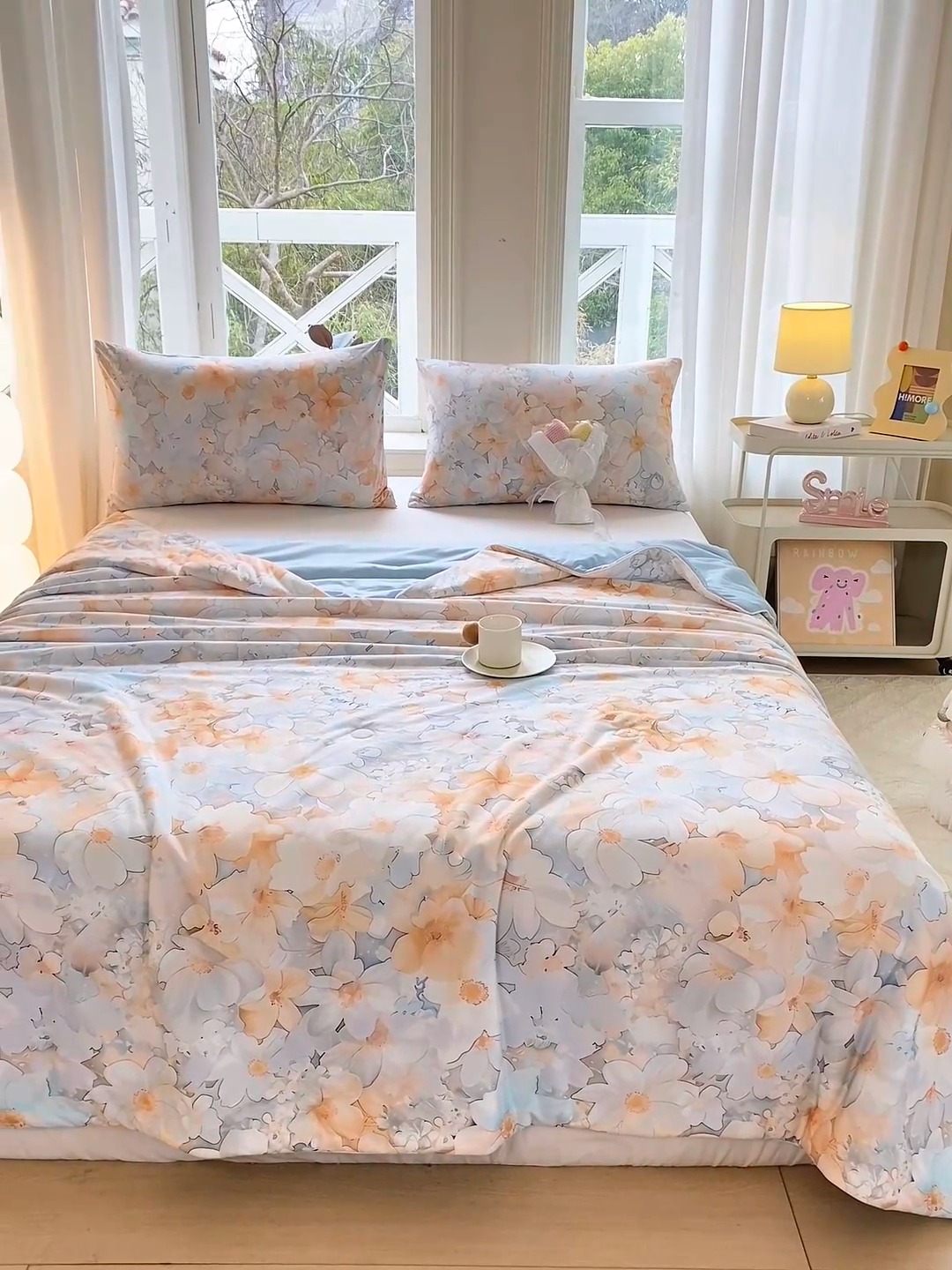 91家纺网 家纺一手货源 找家纺 延遥2025年新款凉感丝夏被大豆纤维填充针织棉空调被学生宿舍夏凉被 沁园花语