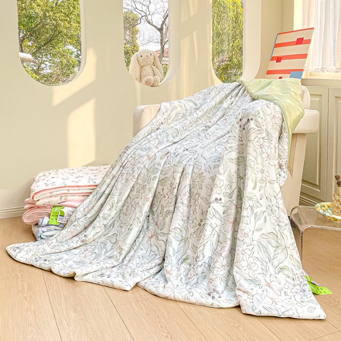 91家纺网 家纺一手货源 找家纺 延遥2025年新款凉感丝夏被大豆纤维填充针织棉空调被学生宿舍夏凉被 树影微阳