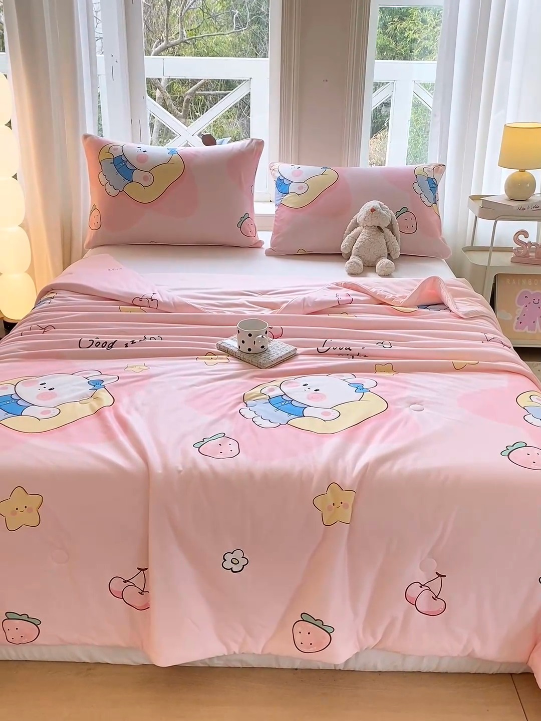 91家纺网 家纺一手货源 找家纺 延遥2025年新款凉感丝夏被大豆纤维填充针织棉空调被学生宿舍夏凉被 晚安小兔