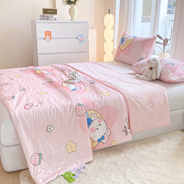 91家纺网 家纺一手货源 找家纺 延遥2025年新款凉感丝夏被大豆纤维填充针织棉空调被学生宿舍夏凉被 晚安小兔