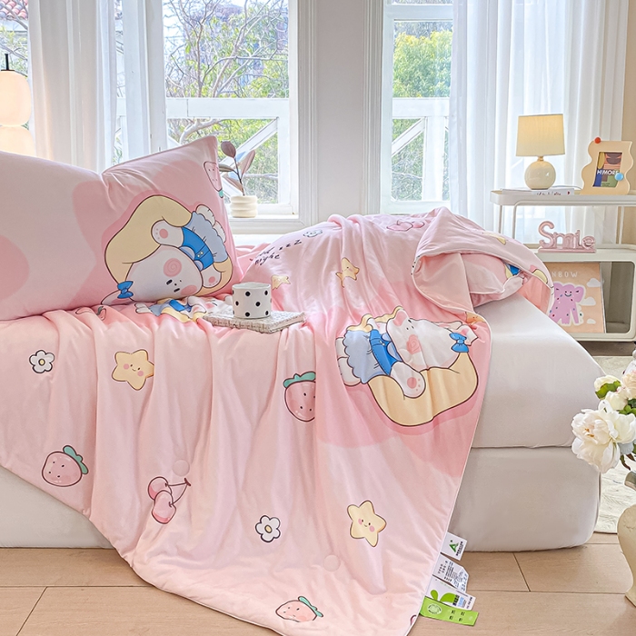 91家纺网 家纺一手货源 找家纺 延遥2025年新款凉感丝夏被大豆纤维填充针织棉空调被学生宿舍夏凉被 晚安小兔