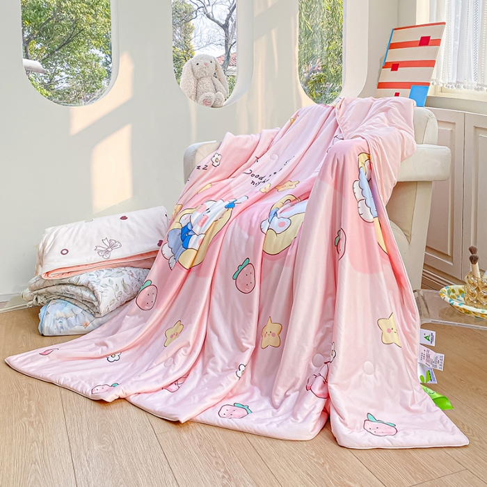 91家纺网 家纺一手货源 找家纺 延遥2025年新款凉感丝夏被大豆纤维填充针织棉空调被学生宿舍夏凉被 晚安小兔