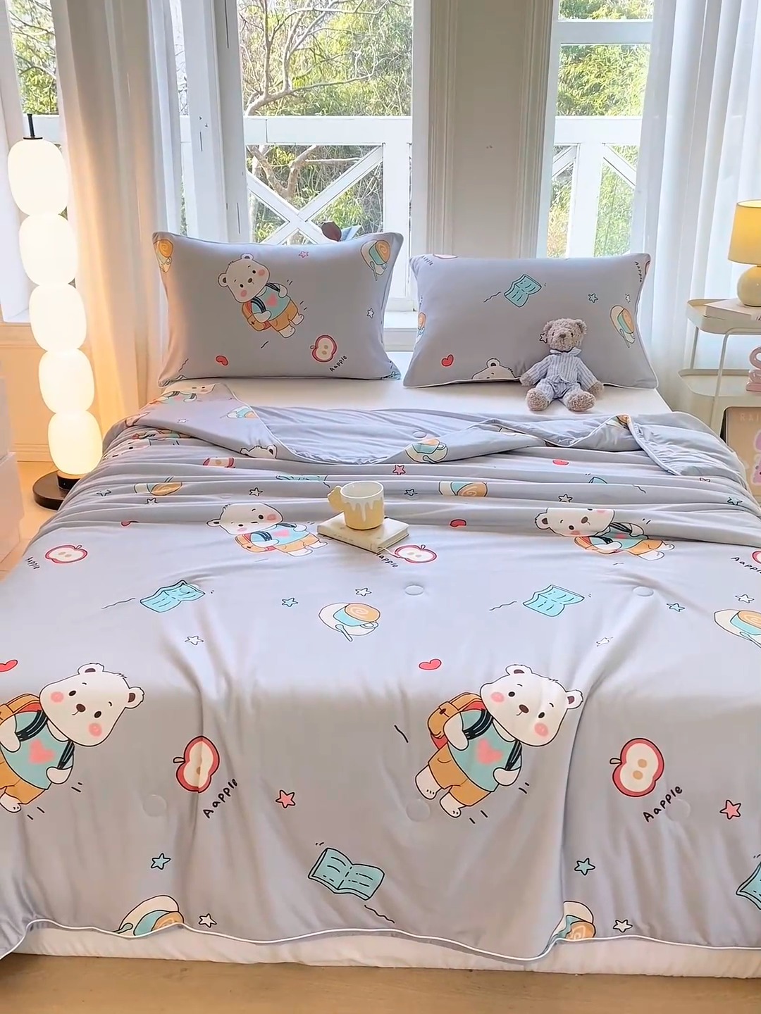 91家纺网 家纺一手货源 找家纺 延遥2025年新款凉感丝夏被大豆纤维填充针织棉空调被学生宿舍夏凉被 早安小熊