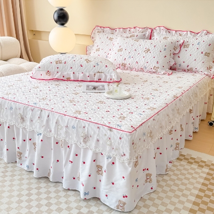 91家纺网 家纺一手货源 找家纺 （总）2026云朵棉多功能全夹棉印花床裙四件套 夹棉被套空调被蕾丝花边夹棉床裙夏凉被三件套夏季薄被子