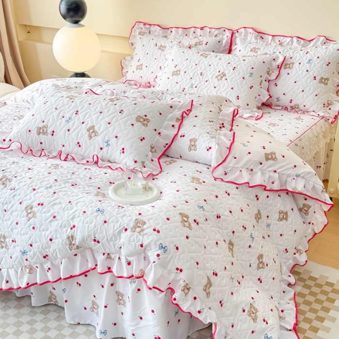 91家纺网 家纺一手货源 找家纺 （总）2026云朵棉多功能全夹棉印花床裙四件套 夹棉被套空调被蕾丝花边夹棉床裙夏凉被三件套夏季薄被子