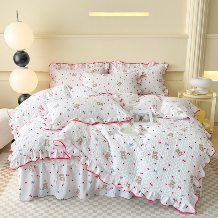 91家纺网 家纺一手货源 找家纺 （总）2026云朵棉多功能全夹棉印花床裙四件套 夹棉被套空调被蕾丝花边夹棉床裙夏凉被三件套夏季薄被子