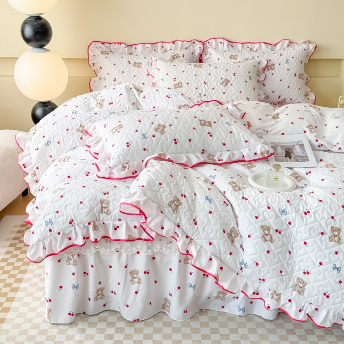 91家纺网 家纺一手货源 找家纺 （总）2026云朵棉多功能全夹棉印花床裙四件套 夹棉被套空调被蕾丝花边夹棉床裙夏凉被三件套夏季薄被子