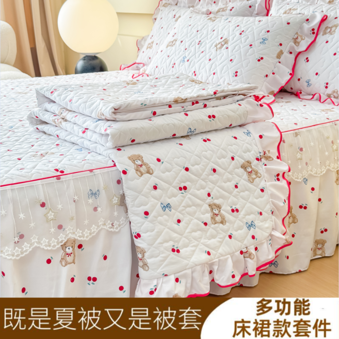 91家纺网 家纺一手货源 找家纺 （总）2026云朵棉多功能全夹棉印花床裙四件套 夹棉被套空调被蕾丝花边夹棉床裙夏凉被三件套夏季薄被子