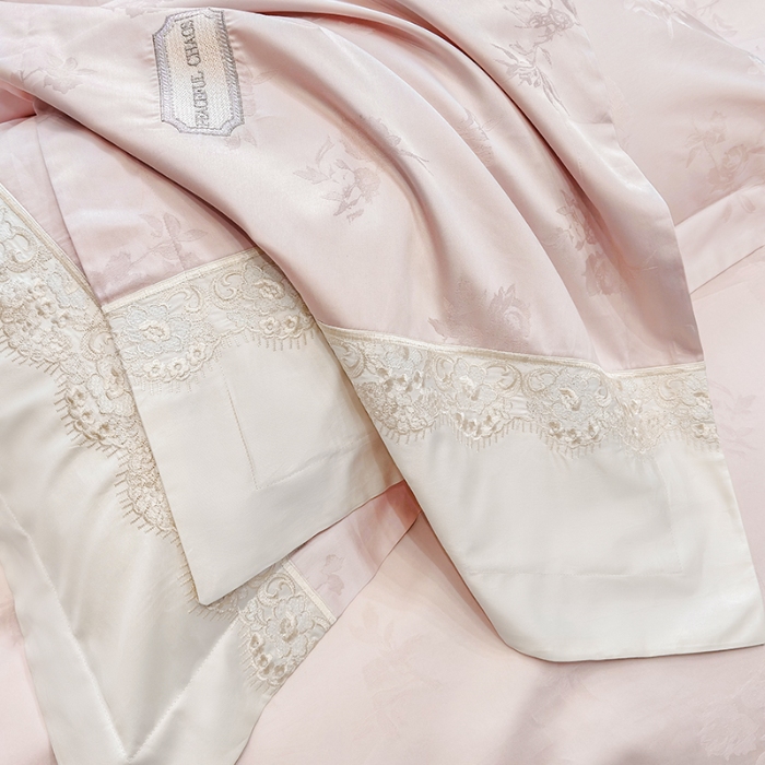 91家纺网 家纺一手货源 找家纺 高档礼盒装50S双股100支色织空气提花长绒棉+法式蕾丝刺绣100%全棉纯棉高级四件套床单床笠款 蔷薇粉-香榭丽-A类色织提花长绒棉高级