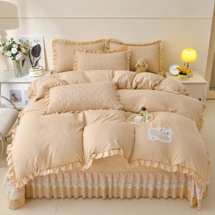 91家纺网 家纺一手货源 找家纺 （总）三友家纺 纯色有氧提花水洗泡泡棉麻床盖四件套 爱恋（被套款 夏被款）