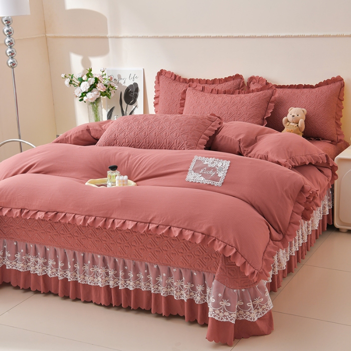 91家纺网 家纺一手货源 找家纺 （总）三友家纺 纯色有氧提花水洗泡泡棉麻床盖四件套 爱恋（被套款 夏被款）