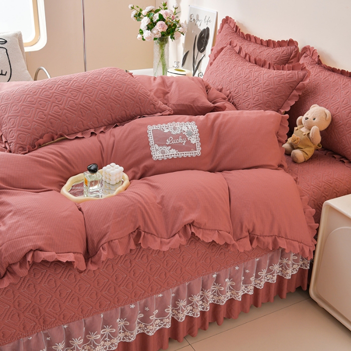 91家纺网 家纺一手货源 找家纺 （总）三友家纺 纯色有氧提花水洗泡泡棉麻床盖四件套 爱恋（被套款 夏被款）