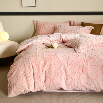 91家纺网 家纺一手货源 找家纺 （特价清仓）320g烂花雕花兔毛绒牛奶绒安抚豆豆四件套宝宝绒婴儿绒秋冬加厚法莱绒珊瑚绒床笠套件