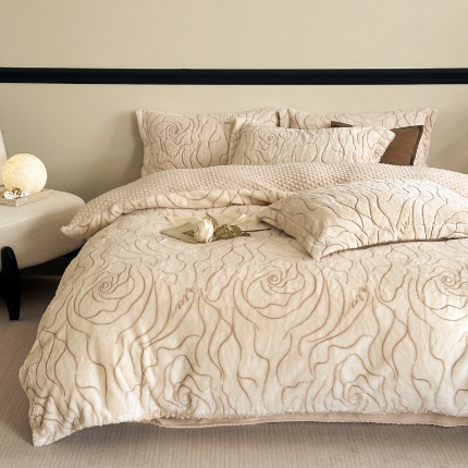 91家纺网 家纺一手货源 找家纺 （特价清仓）320g烂花雕花兔毛绒牛奶绒安抚豆豆四件套宝宝绒婴儿绒秋冬加厚法莱绒珊瑚绒床笠套件