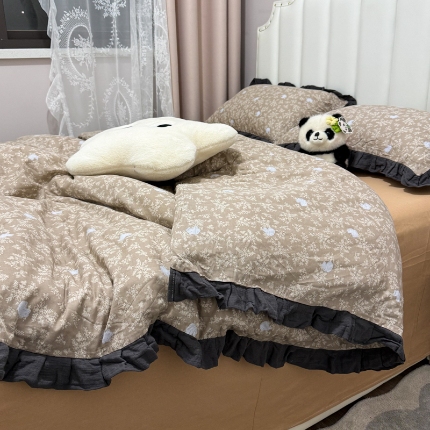 91家纺网 家纺一手货源 找家纺 （总）（总）【苏东来】2026韩版蕾丝花边纯棉全棉双层纱四件套印花纯棉四件套法式赫本木耳花边全棉公主双层纱四件套