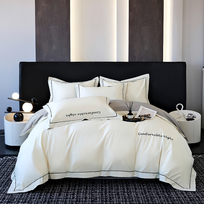 91家纺网 家纺一手货源 找家纺 （总）2026新款全棉长绒棉双拼四件套刺绣轻奢床上用品-简约