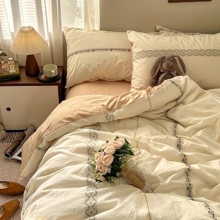 91家纺网 家纺一手货源 找家纺 （总）艾咪-Amy ntmy 2026新款法式复古风全棉纯棉色织提花四件套-繁花