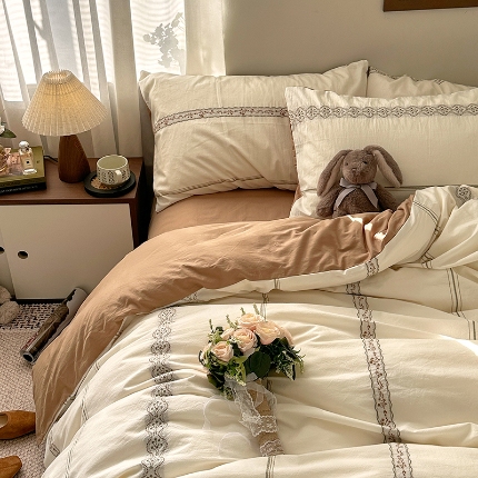 91家纺网 家纺一手货源 找家纺 （总）艾咪-Amy ntmy 2026新款法式复古风全棉纯棉色织提花四件套-繁花