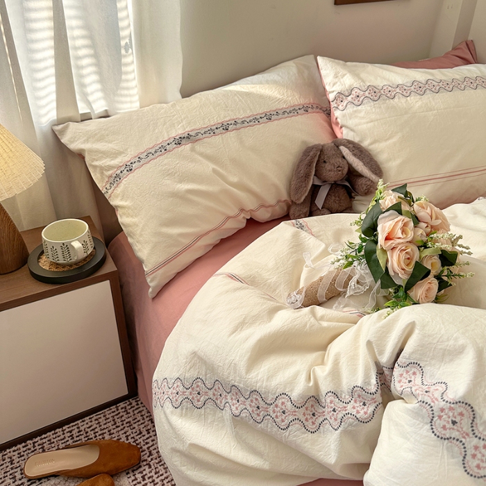 91家纺网 家纺一手货源 找家纺 （总）艾咪-Amy ntmy 2026新款法式复古风全棉纯棉色织提花四件套-繁花