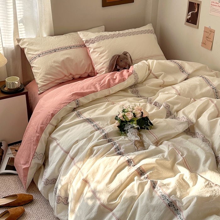 91家纺网 家纺一手货源 找家纺 （总）艾咪-Amy ntmy 2026新款法式复古风全棉纯棉色织提花四件套-繁花