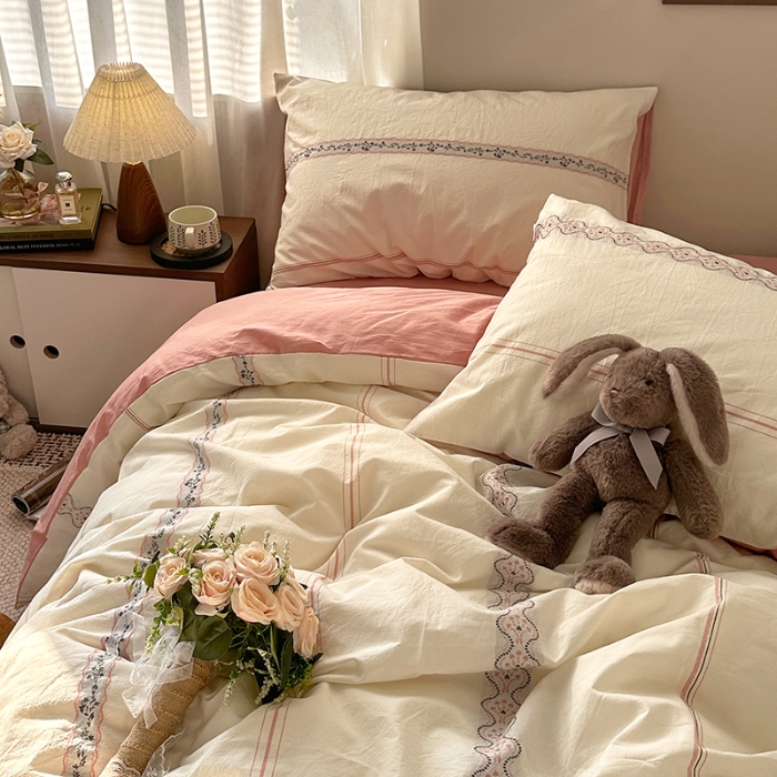 91家纺网 家纺一手货源 找家纺 （总）艾咪-Amy ntmy 2026新款法式复古风全棉纯棉色织提花四件套-繁花