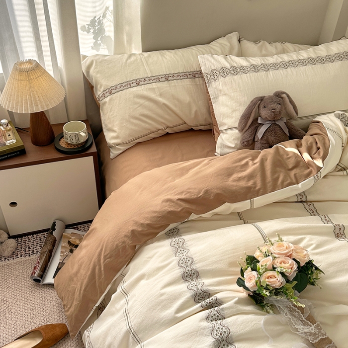 91家纺网 家纺一手货源 找家纺 艾咪-Amy ntmy 2026新款法式复古风全棉纯棉色织提花四件套-繁花 繁花驼