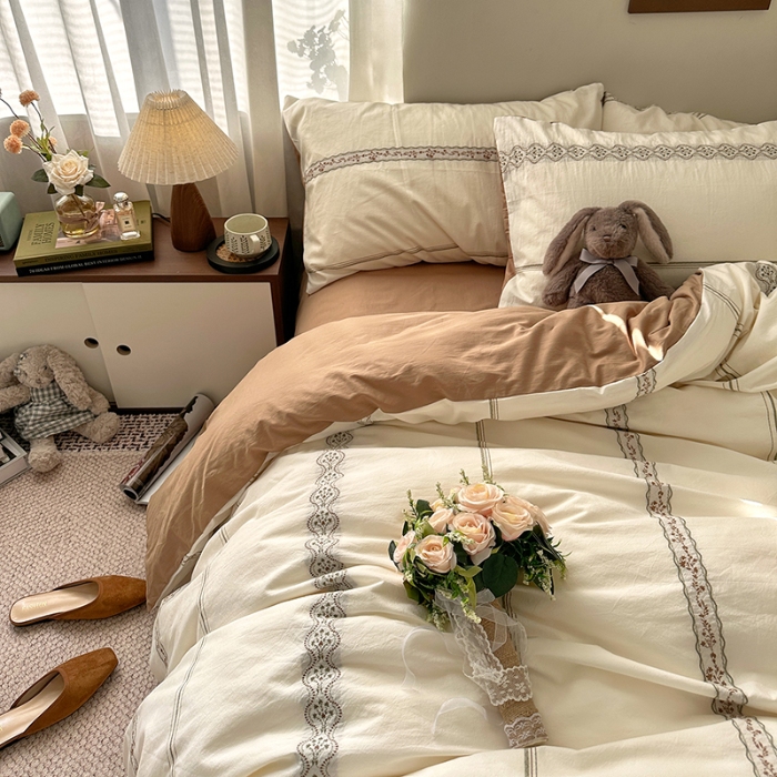 91家纺网 家纺一手货源 找家纺 艾咪-Amy ntmy 2026新款法式复古风全棉纯棉色织提花四件套-繁花 繁花驼