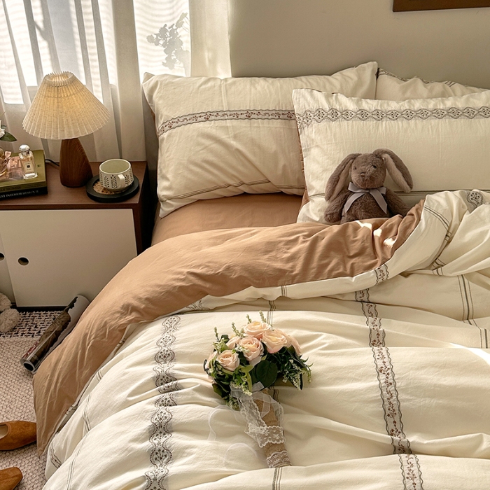 91家纺网 家纺一手货源 找家纺 艾咪-Amy ntmy 2026新款法式复古风全棉纯棉色织提花四件套-繁花 繁花咖