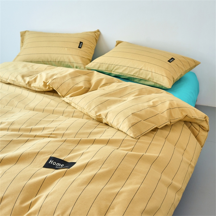 91家纺网 家纺一手货源 找家纺 （总）兰紫橙家纺 2026新款简约风全棉条纹四件套 单品被套