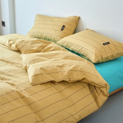 91家纺网 家纺一手货源 找家纺 （总）兰紫橙家纺 2026新款简约风全棉条纹四件套 单品被套